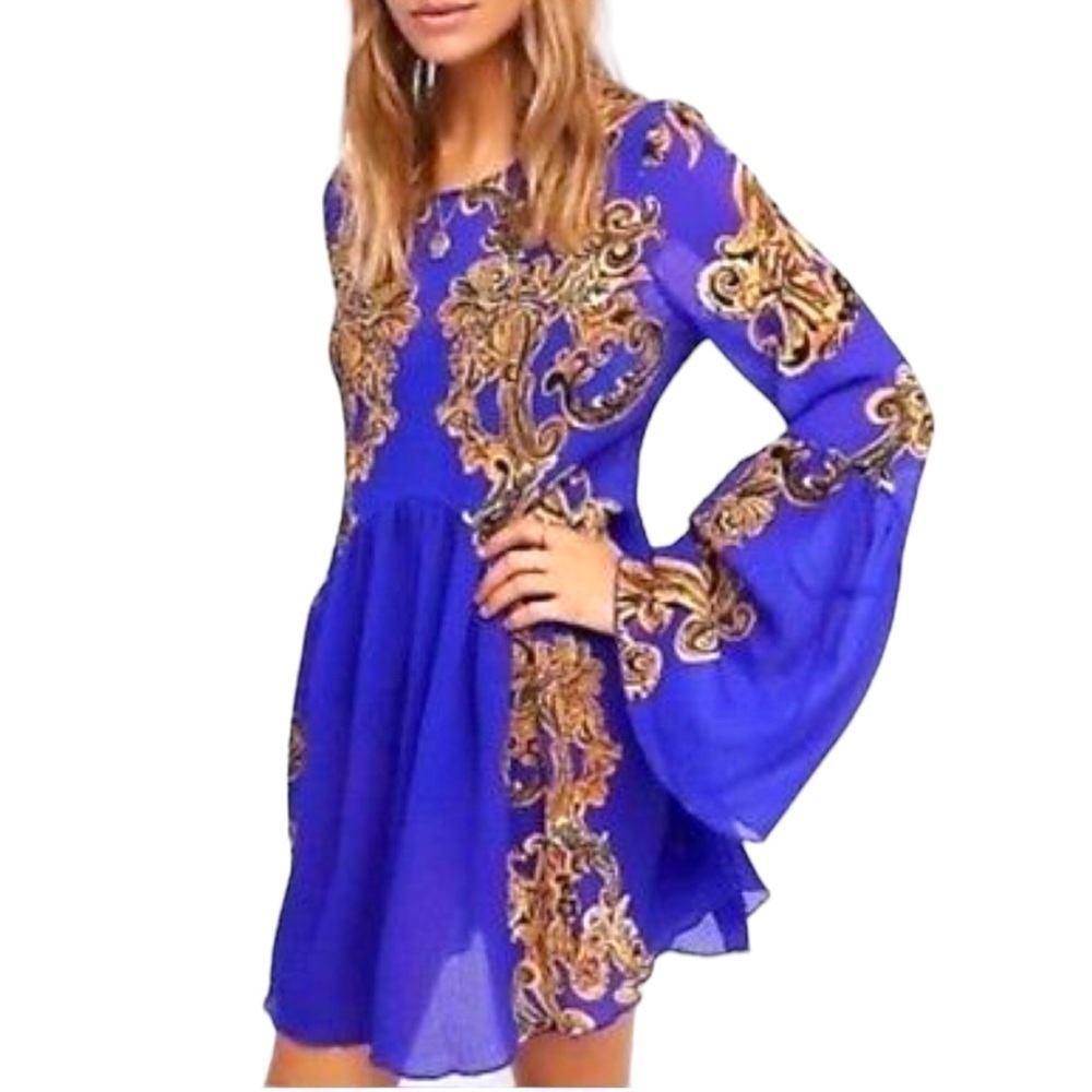 FREE People Blue symphony lightweightâ flowy mini dress/top w bell sleeves
